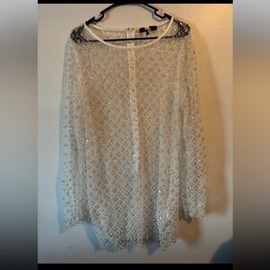 Lulu's White Pearl and Silver Sequin Sheer Overlay Dress